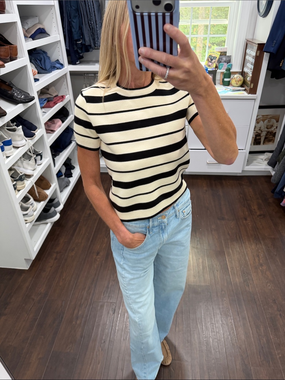 English Factory Black and Cream Striped Short-Sleeve Knit Top - Picture 2 of 6